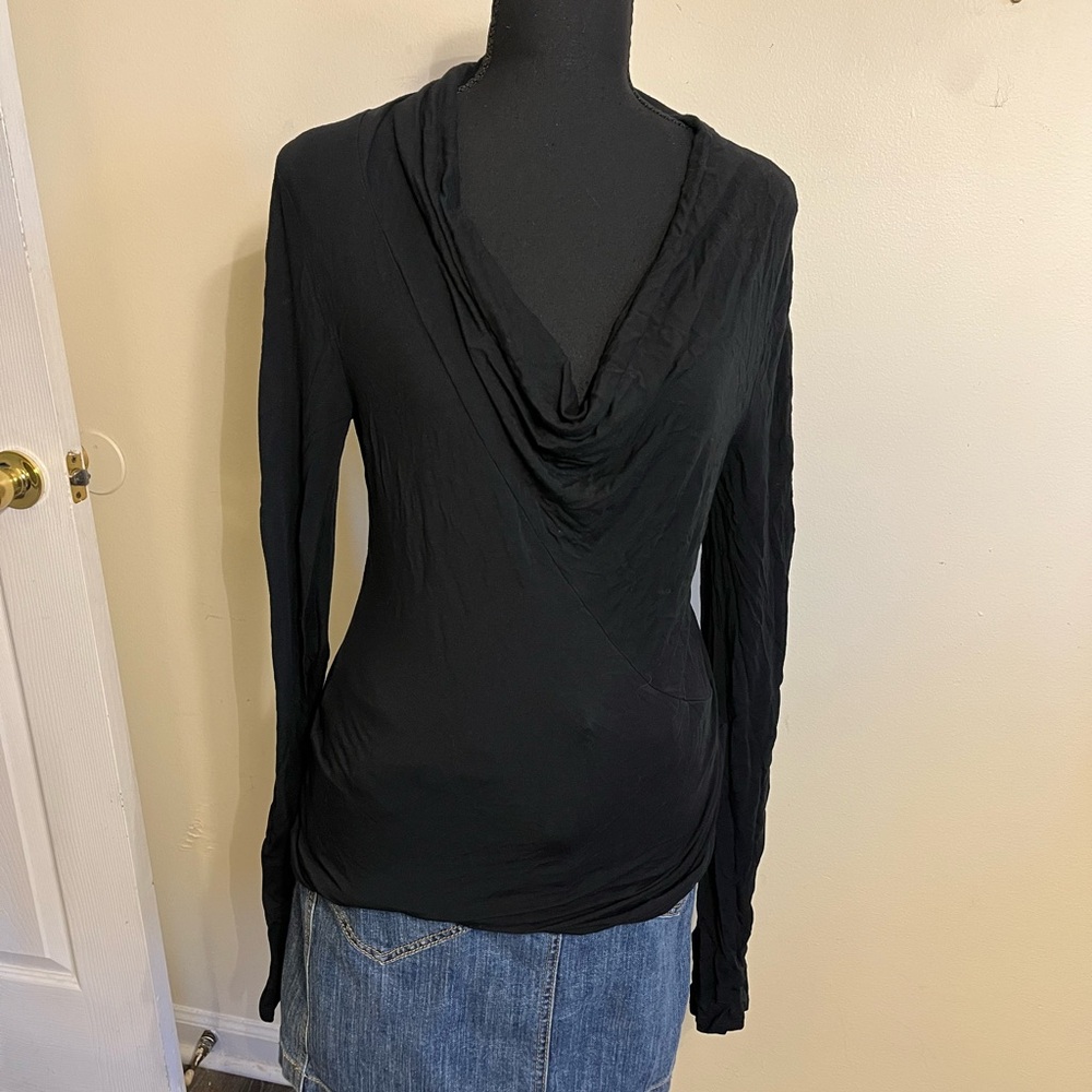 Banana Republic Women's Black Draped V-Neck Long Sleeve Top